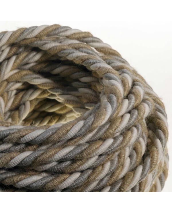 XL Rope electrical wire 18/3 AWG wire inside. Natural linen, cotton fabric and jute covering Country. 16mm.