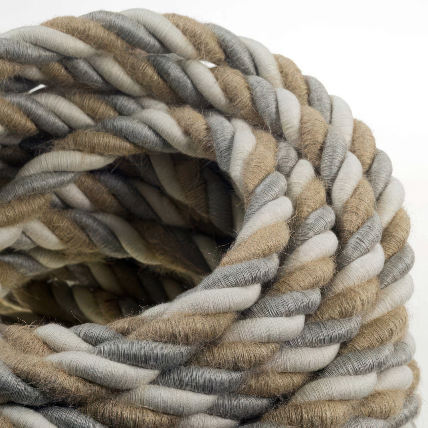 2XL Rope electrical wire 18/3 AWG wire inside. Natural linen, cotton fabric and jute covering Country. 24mm.