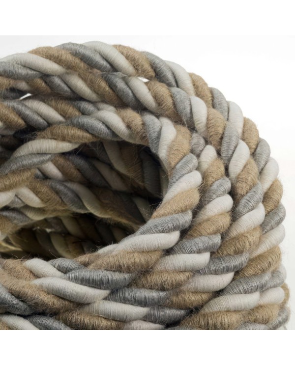 2XL Rope electrical wire 18/3 AWG wire inside. Natural linen, cotton fabric and jute covering Country. 24mm.