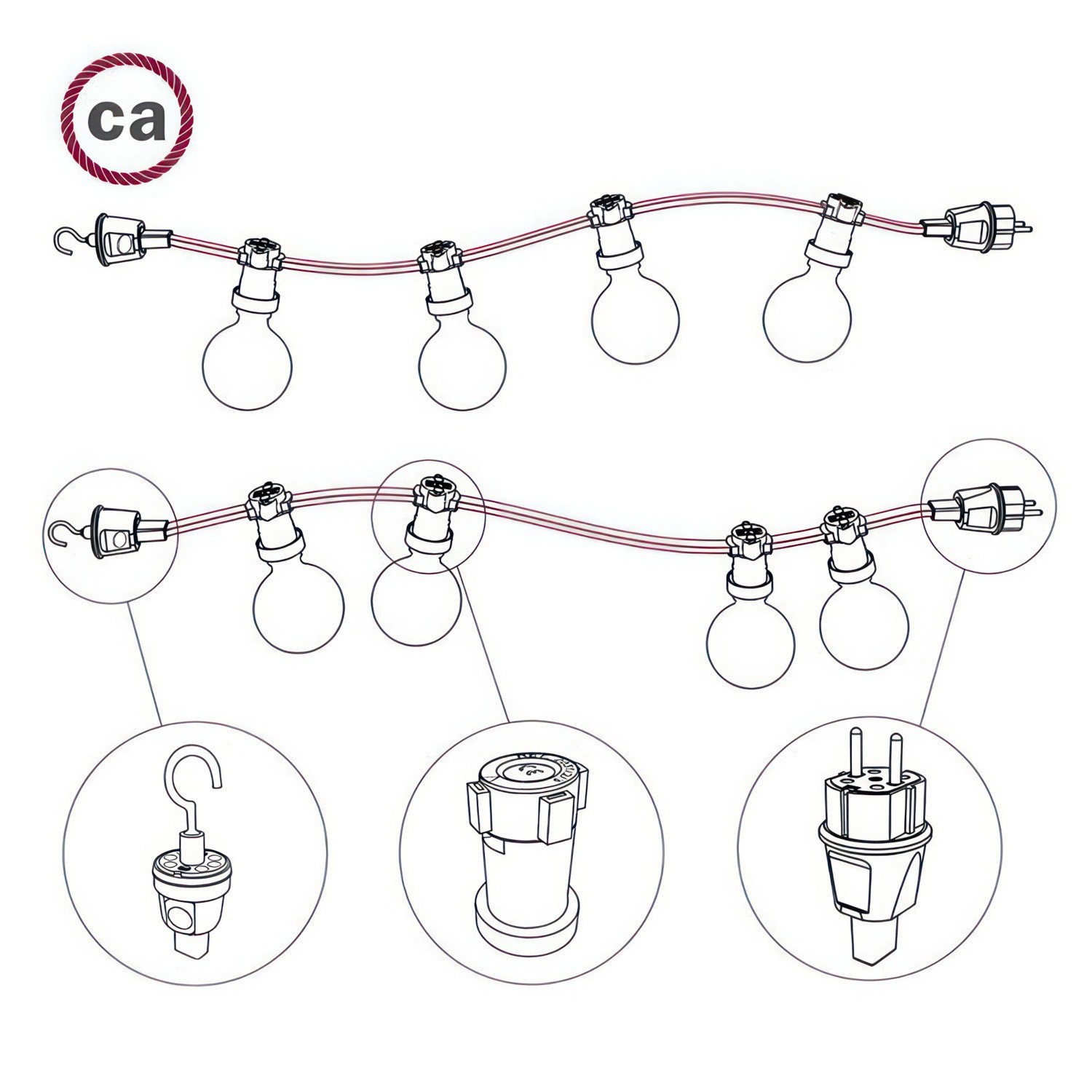 Electric Cable Color Cord for Custom String Lights, covered by Rayon fabric Orange Fluo (CF15)