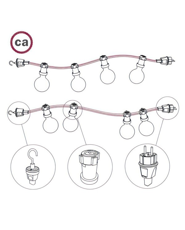 Electric Cable Color Cord for Custom String Lights, covered by Rayon fabric Orange Fluo (CF15)