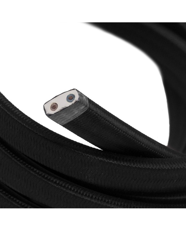 Electric Cable Color Cord for Custom String Lights, covered by Rayon fabric Black (CM04)